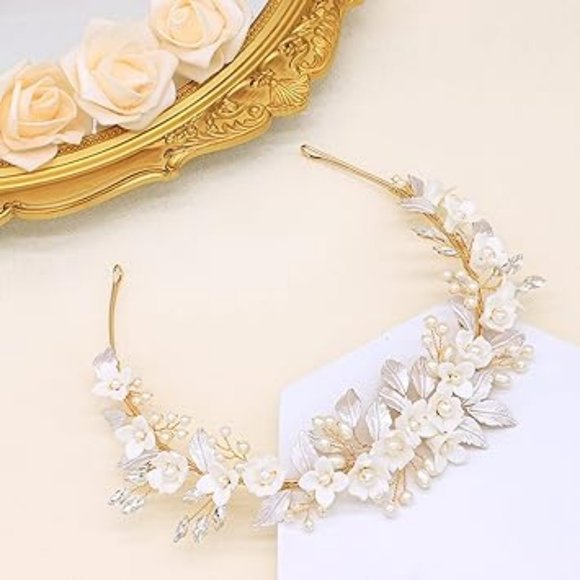 Women  Wedding Headpieces  Flowers Wide Pearl Wedding Hair Accessories - Picture 1 of 5